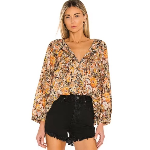 Free people Cool Meadow boho floral, printed peasant blouse - Picture 9 of 14